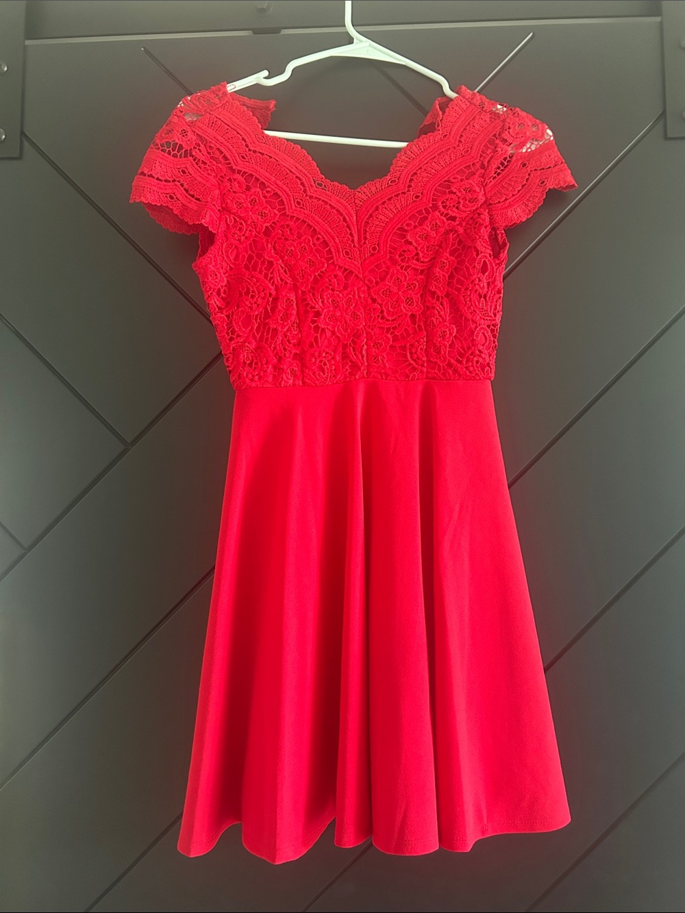 Rare Editions Red Lace Cap-Sleeve Fit & Flare Dress